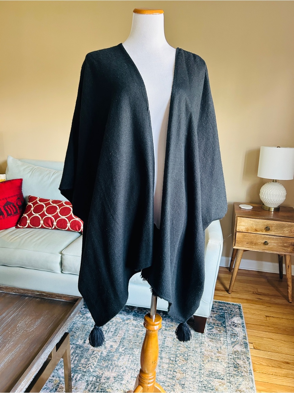 Cleobella Black Knit Tassel Capelet Poncho OS Box of Style NWT